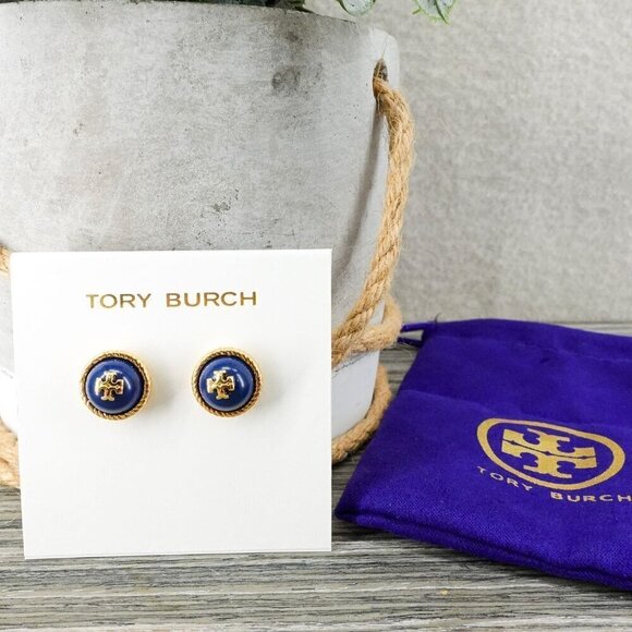 Tory Burch Rope Pearl Stud Earrings Navy Blue OS - Picture 4 of 12